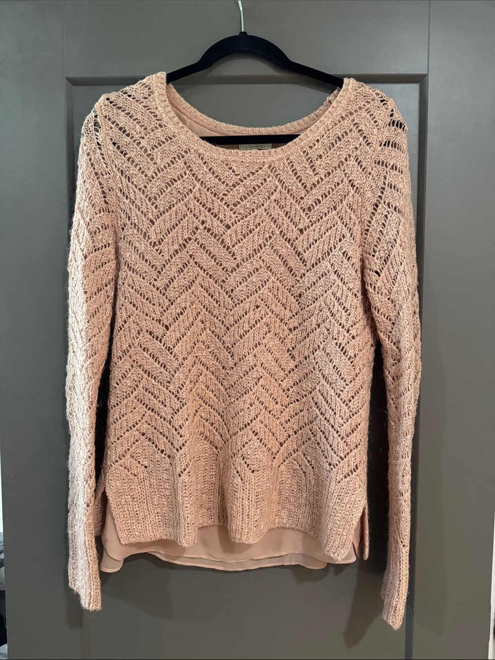 Lucky Brand Soft Blush Open-Knit Chevron Pullover